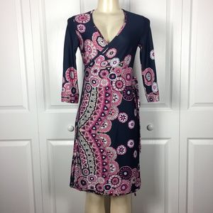  Fun Colorful Navy / Pink Wrap Dress 